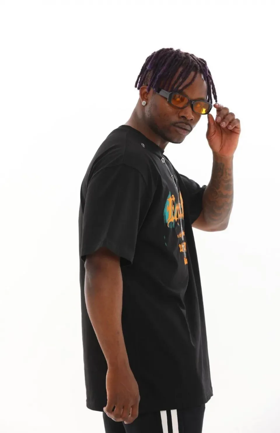 Unisex Oversize Kolye Dahil T-Shirt - Siyah