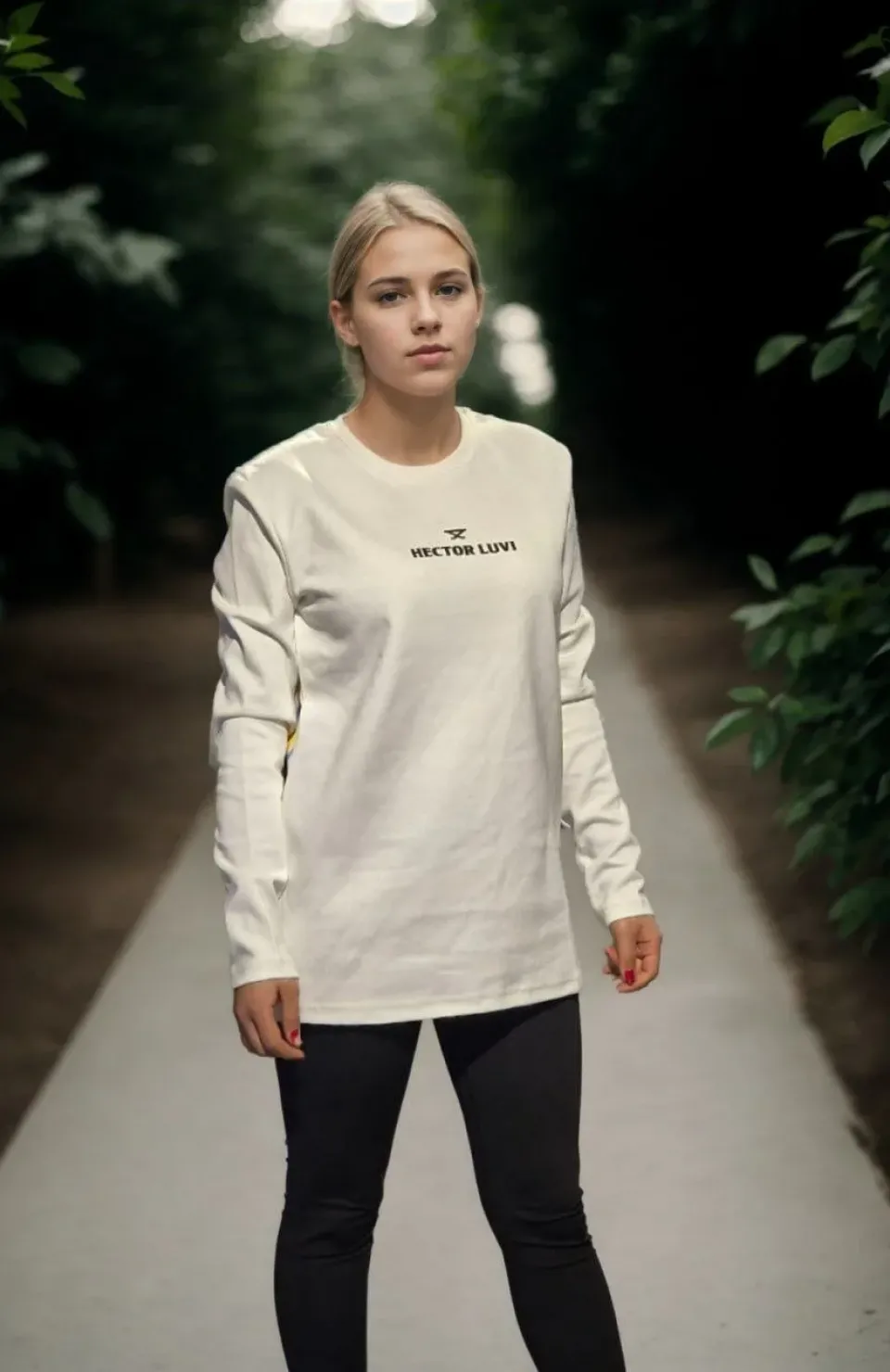 Unisex Bisiklet Yaka Uzun Kollu T-Shirt - Beyaz