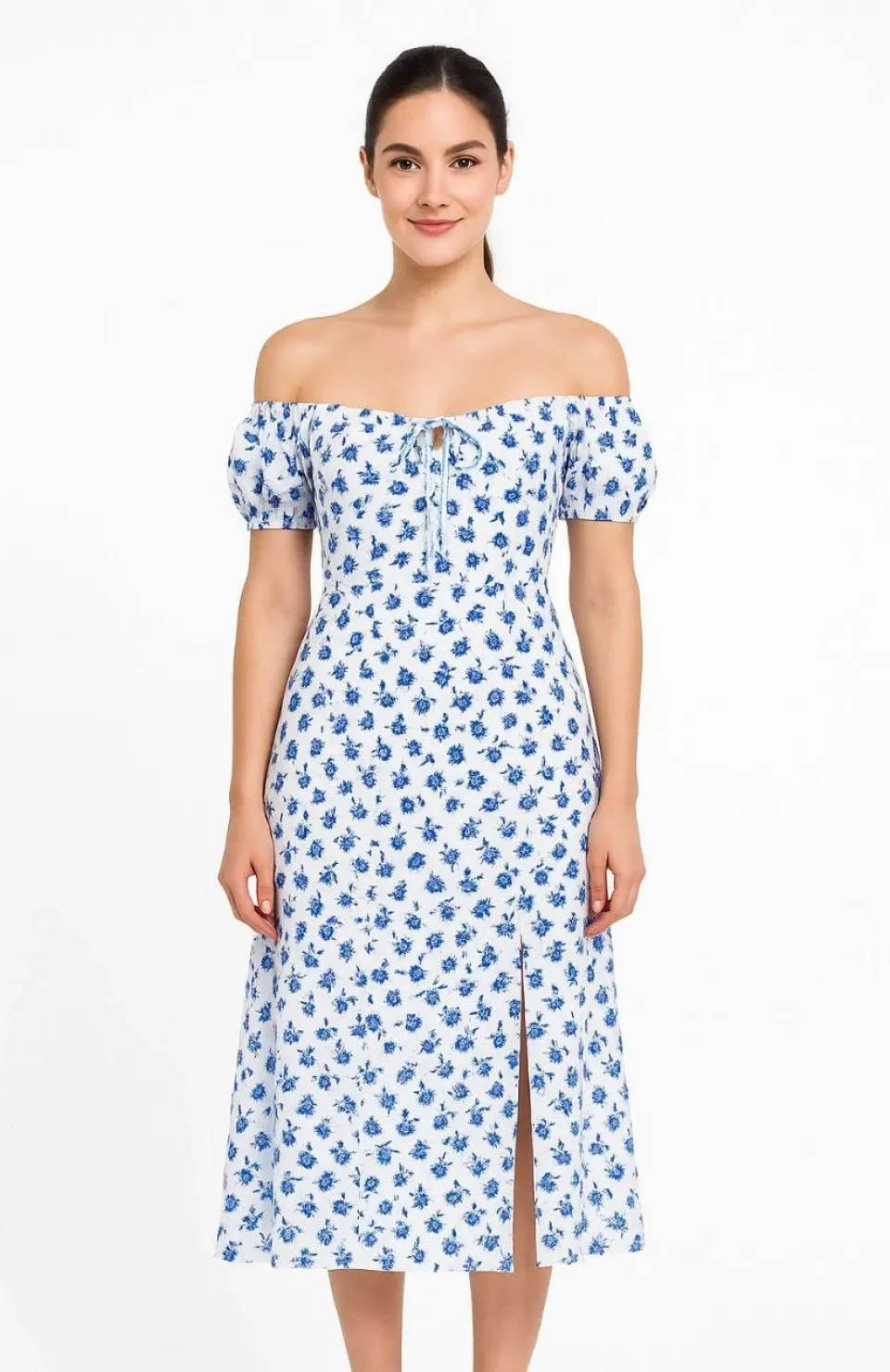 Bardot Omuzu Acık Çiçek Desenli Elbise - Desenli