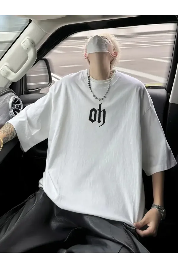 Baskı Erkek Oversive Tişört, Grafik Tişört Erkek Yazlık Outdoor Kıyafetleri, Sporda ve Günlük Giyime Uygun - Beyaz