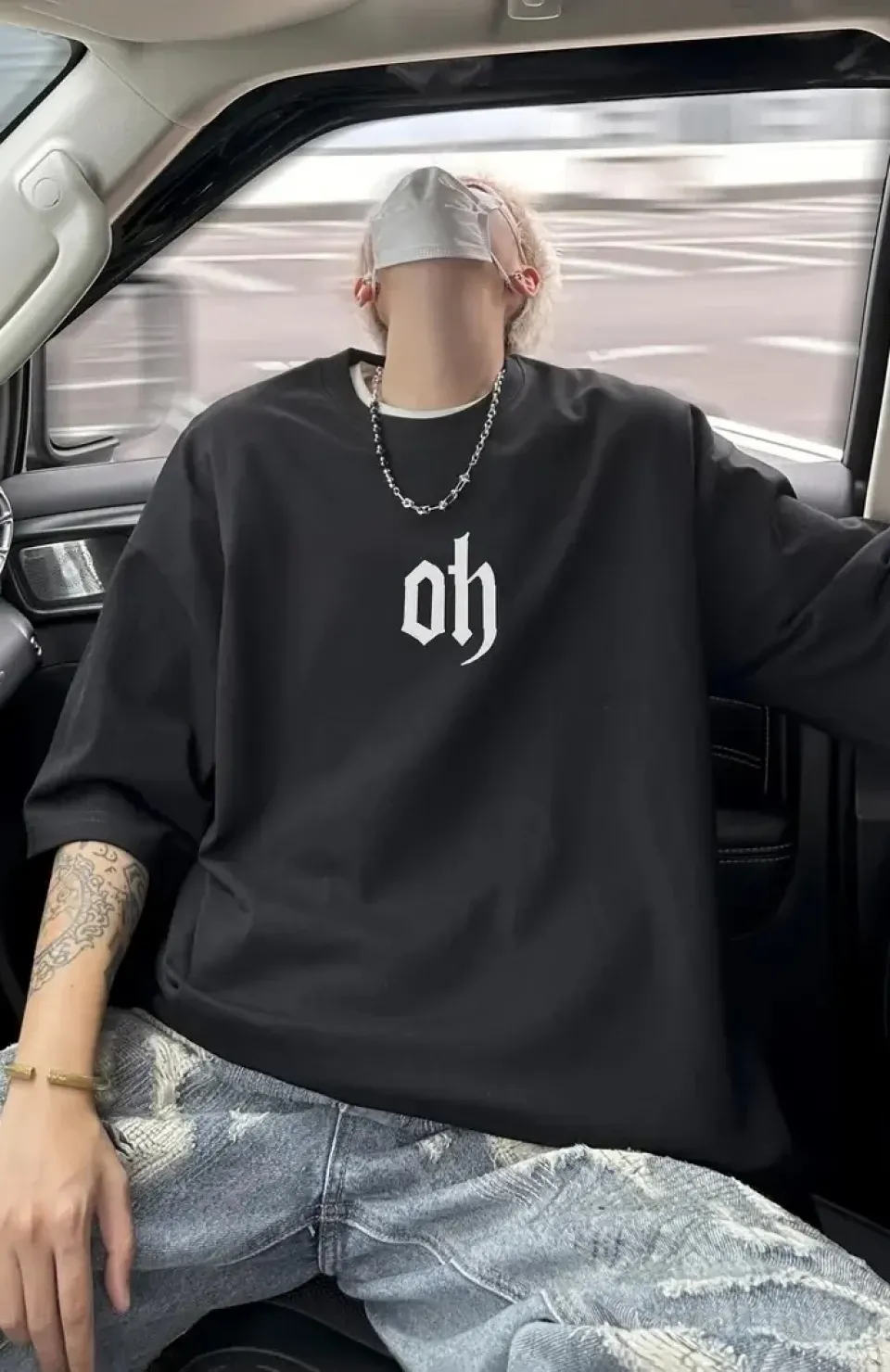 Baskı Oh Erkek Oversive Tişört, Grafik Tişört Erkek Yazlık Outdoor Kıyafetleri, Sporda ve Günlük Giyime Uygun - Siyah