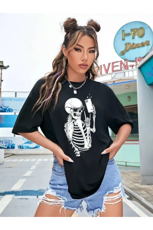 Baskılı Kadın T-shirt - Siyah