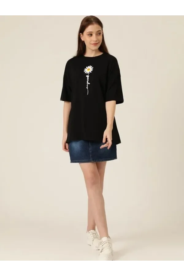 Baskılı Kadın T-shirt - Siyah
