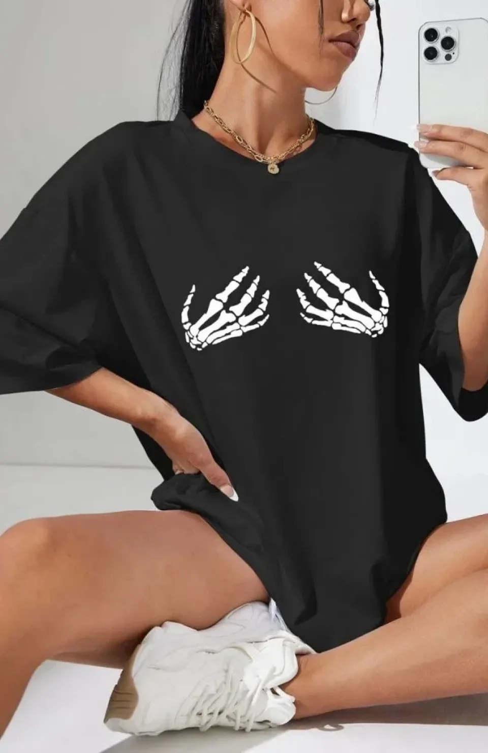 Baskılı Kadın T-shirt - Siyah