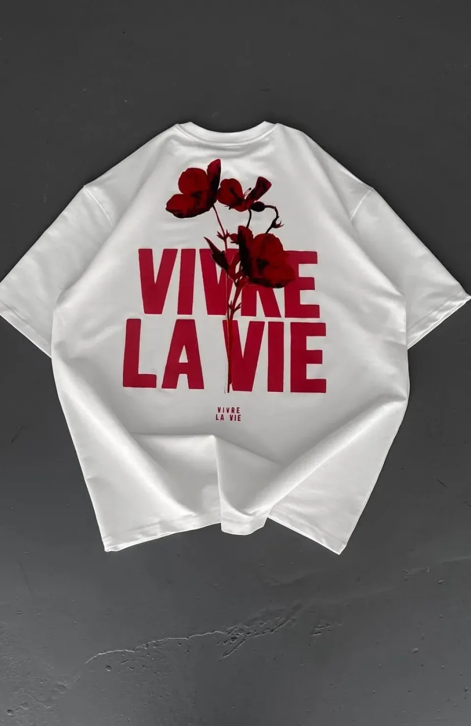 Baskılı Oversize Bisiklet Yaka T-shirt - Beyaz