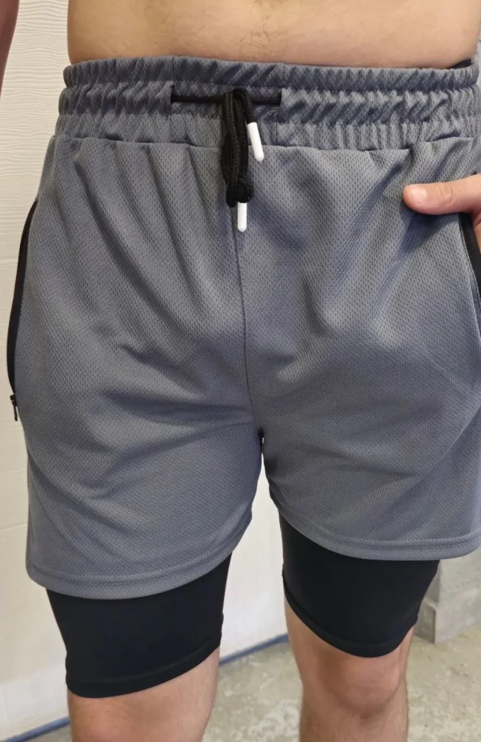 İç Cepli Sporcu Alt Taytlı Şort - GRİ