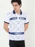 Erkek Yakalı Slim Fit Baskılı T-Shirt - Beyaz