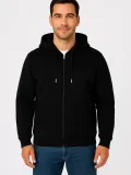Erkek Üç İplik Kapüşonlu Tam Fermuarlı Kanguru Çepli SweatShirt Hoodie - Siyah