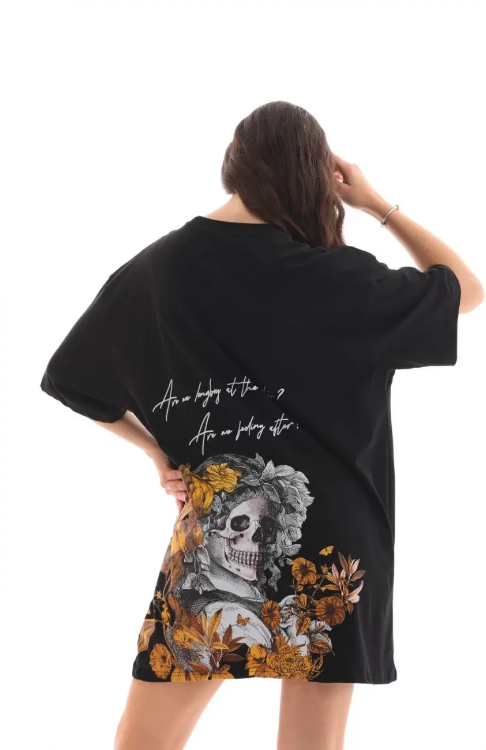 Unisex Bisiklet Yaka Baskılı Oversize T-Shirt - Siyah Somersan Giyim | Kadın, Erkek ve Çocuk Moda