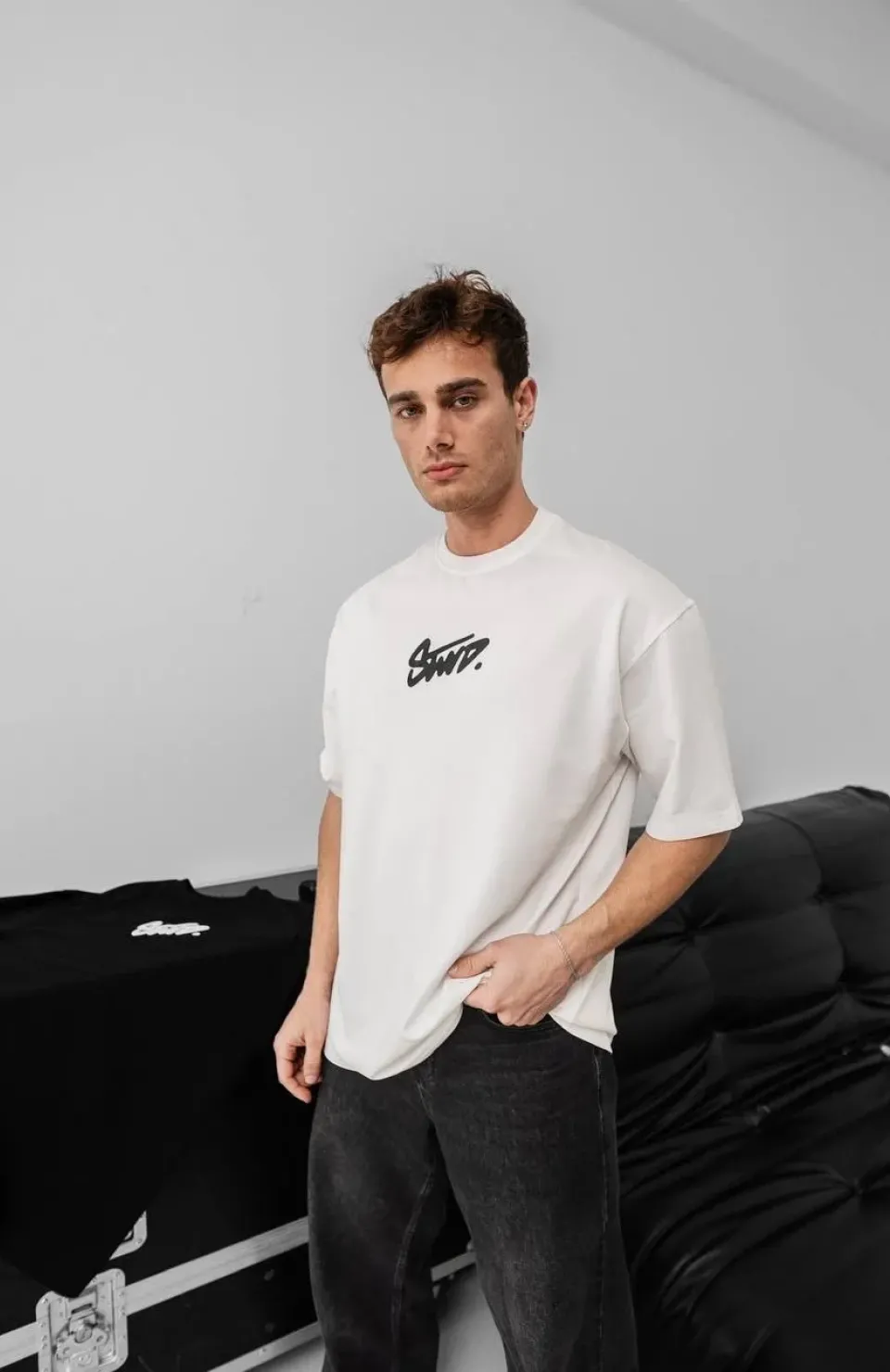 Erkek Baskılı Oversize T-shirt - Beyaz