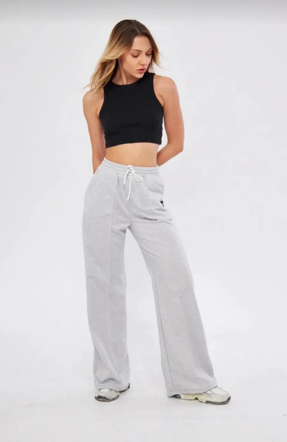 İki iplik Bol Paça Eşofman Pantalon - Gri