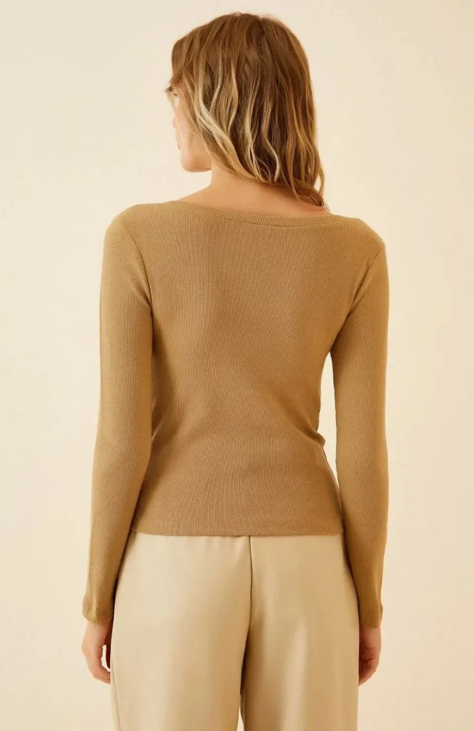 Kadın Fitilli Likralı Body Crop - Camel Somersan Giyim | Kadın, Erkek ve Çocuk Moda