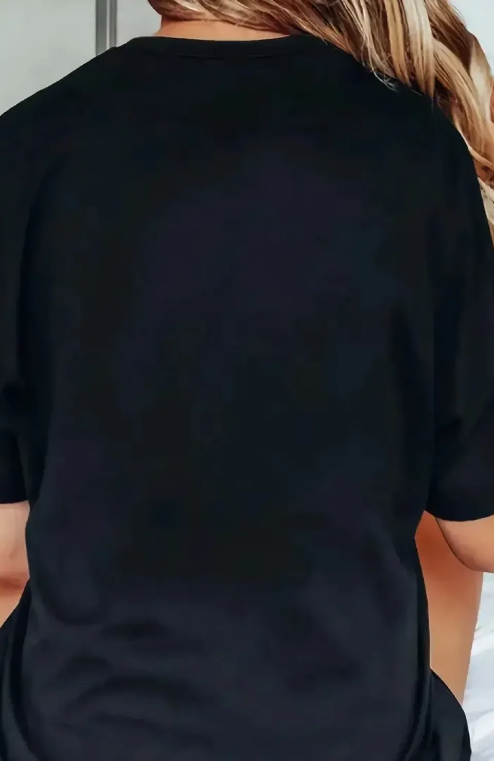 20/1 Penye Compack Baskılı Oversize Bisiklet Yaka Kısa Kol T-shirt - Siyah