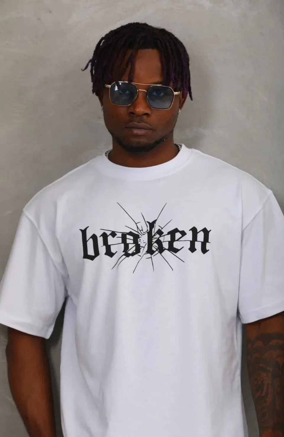 Unisex Oversize Baskılı Bisiklet Yaka T-Shirt - Beyaz