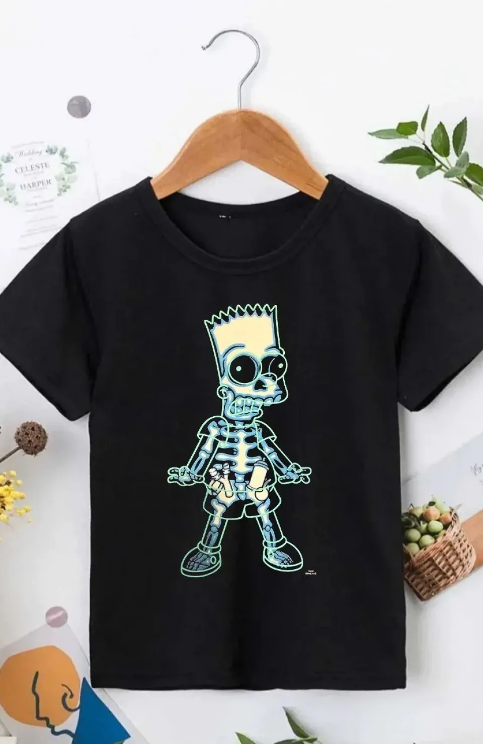 Bisiklet Yaka Kısa Kol Çocuk Baskılı T-Shirt - Siyah