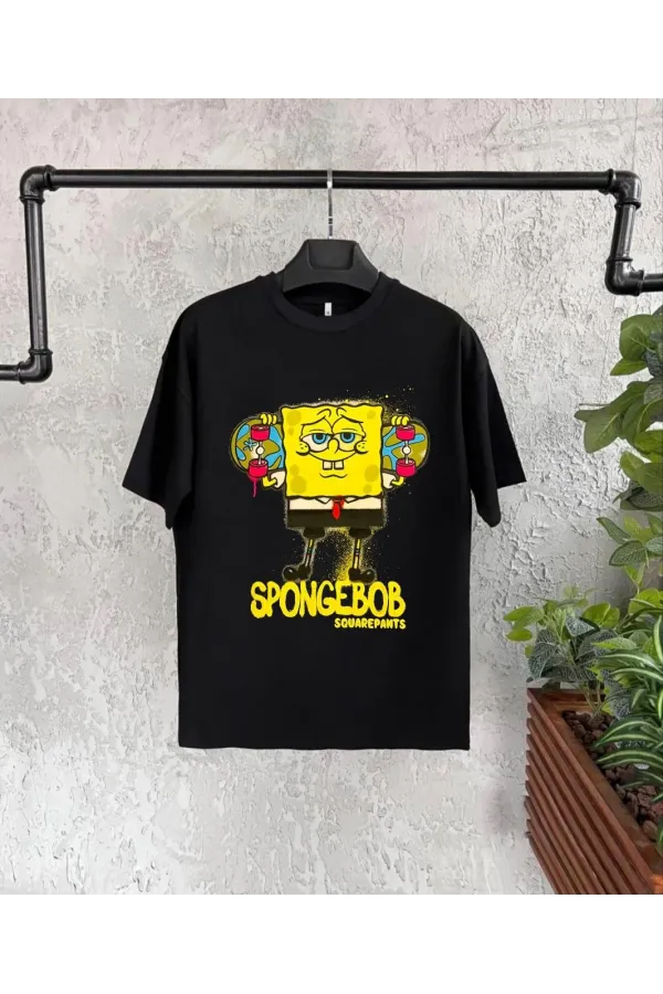 Bisiklet Yaka Kısa Kol Çocuk Baskılı T-Shirt - Siyah