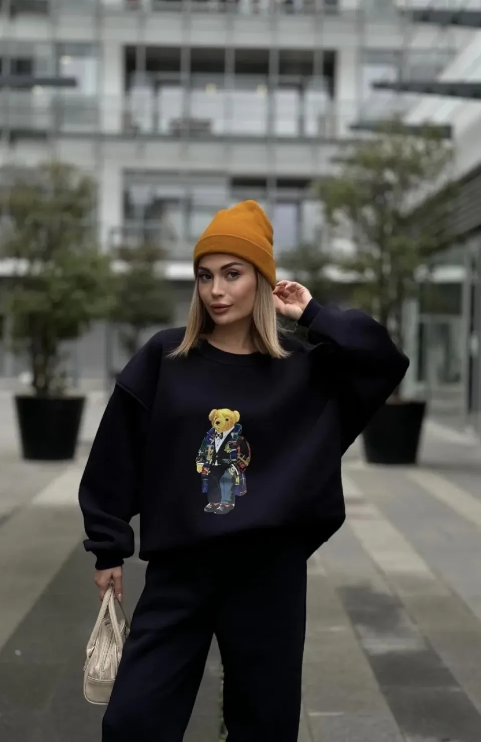 Bisiklet Yaka Üç İplik Sweat Takım - Siyah