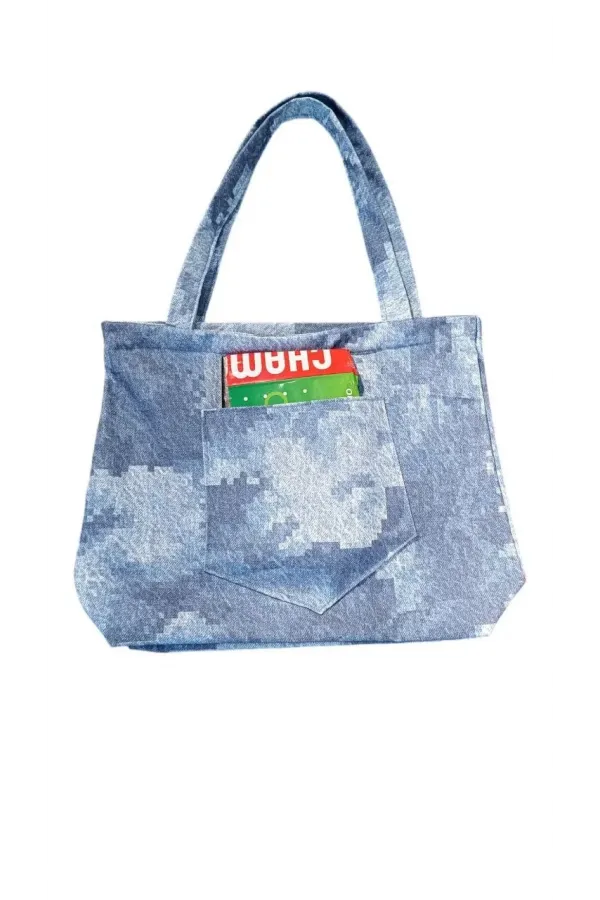 Blujin Desenli Piknik ve Deniz Cepli Fermuarlı Çanta - Mavi