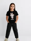 Kız Labubu Çocuk Baskılı T-Shirt - Siyah