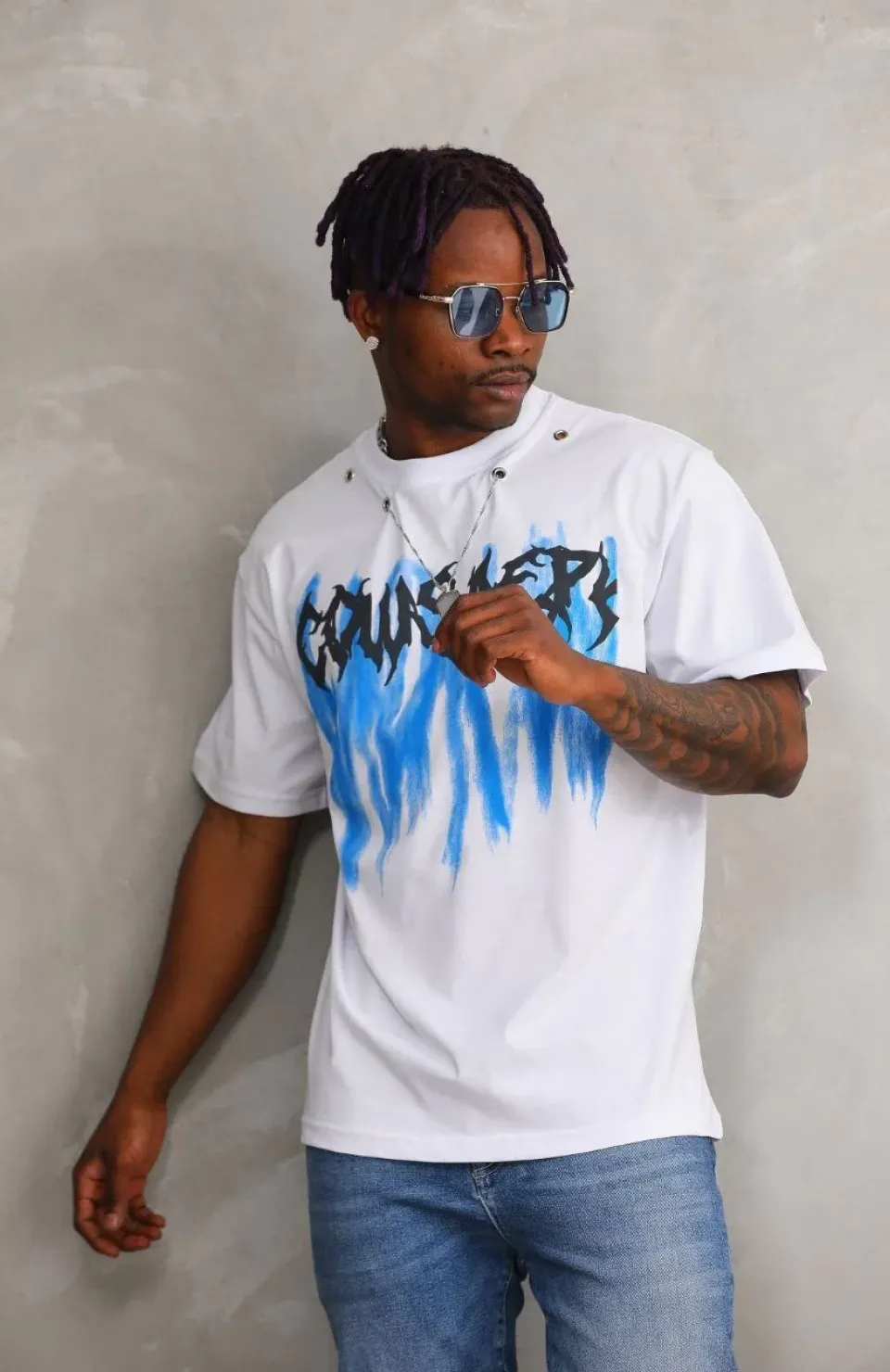 Unisex Oversize Kolye Dahil T-Shirt - Beyaz