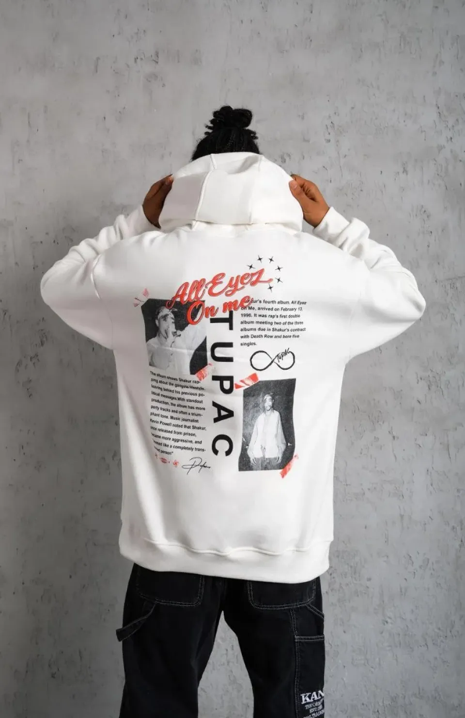 Erkek Ön Arka Baskılı Kapşonlu Sweat - Beyaz