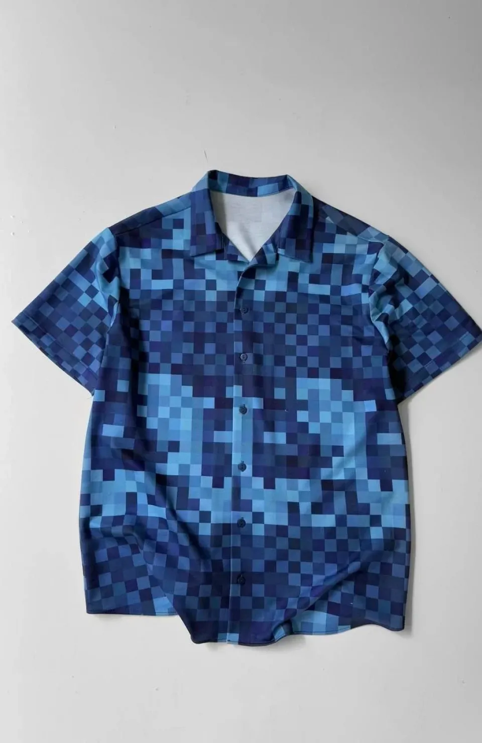 İki İplik Kumaş Baskılı Gömlek - Mavi