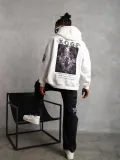 Erkek Baskılı Kapüşonlu Sweat - Beyaz