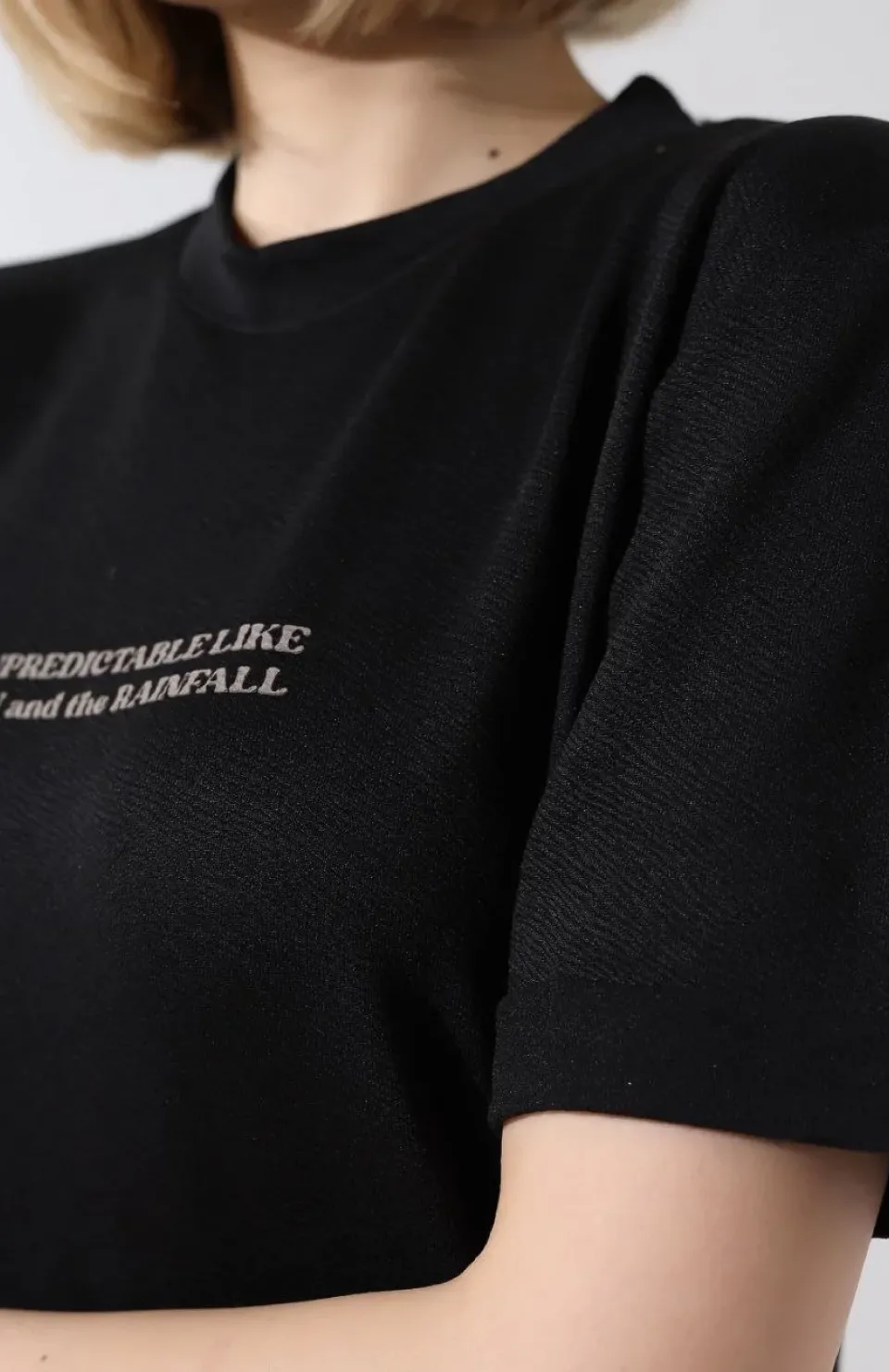 Unisex Bisiklet Yaka Baskılı Slim Fit T-Shirt - Siyah