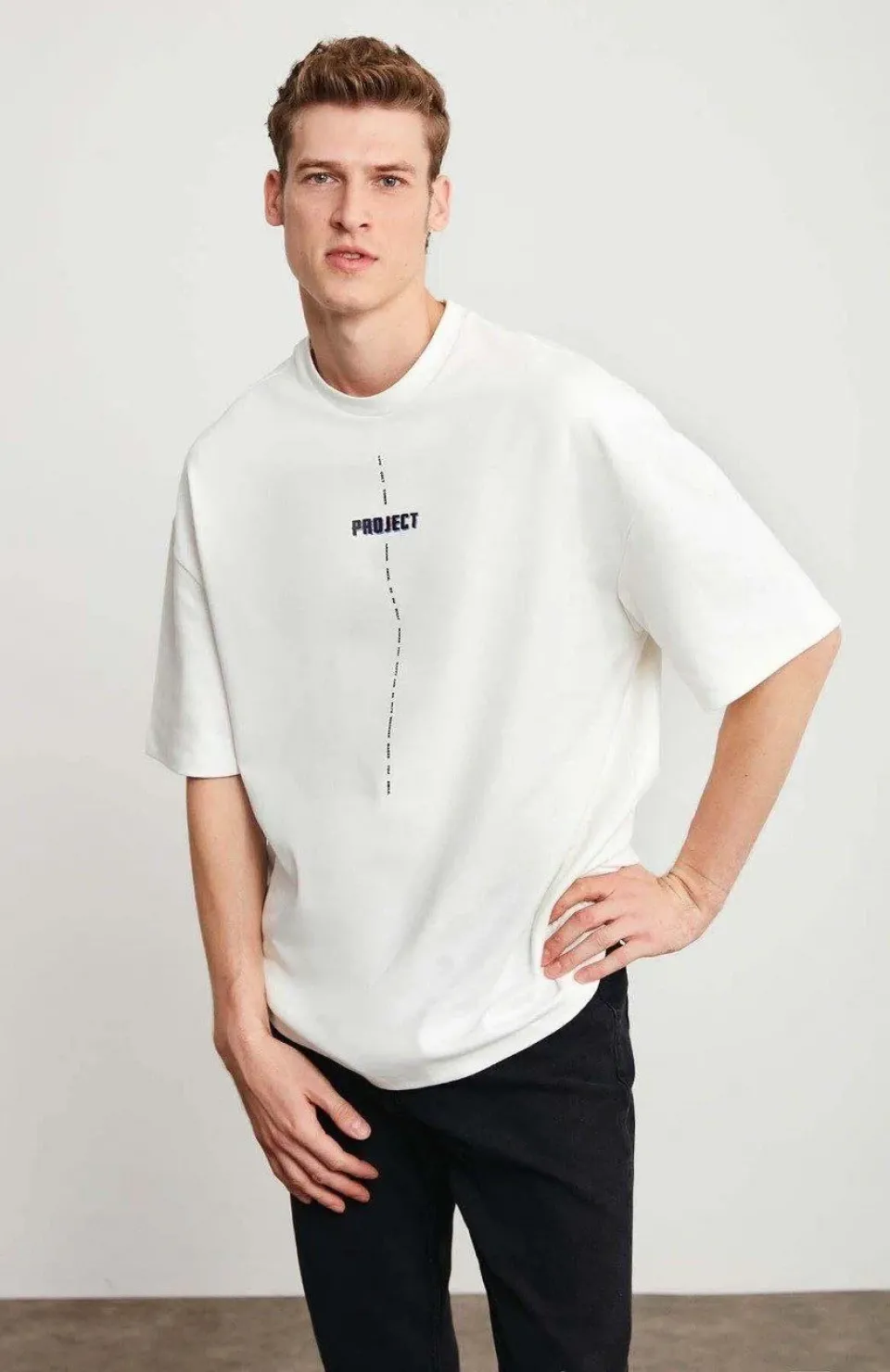 Unisex Baskılı Oversize T-Shirt - Beyaz