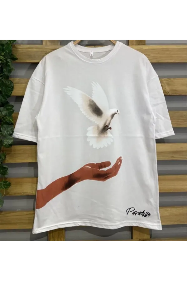Kadın Dijital Baskılı T-Shirt - Beyaz