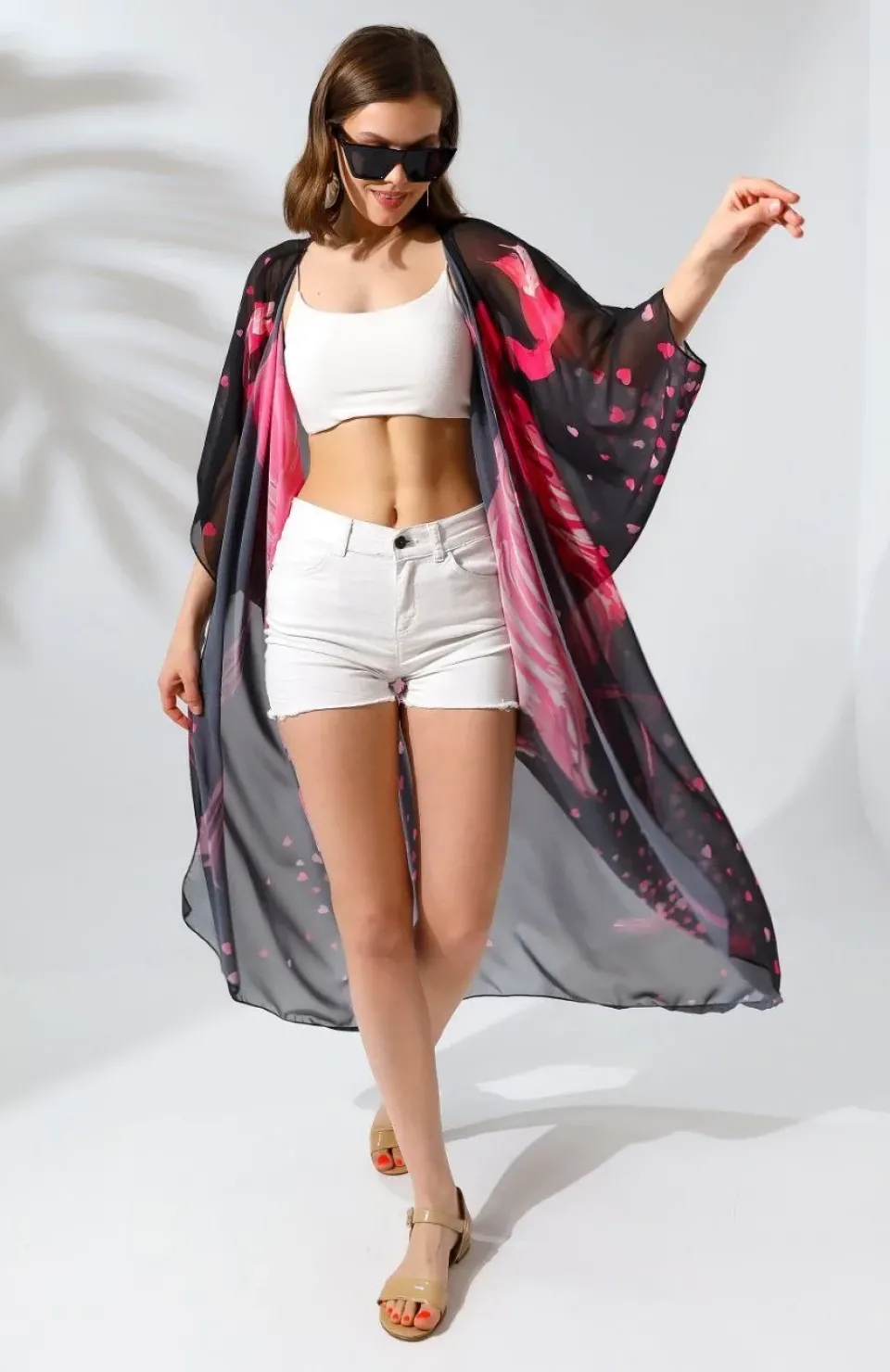 Kadın Rahat Kesim Şifon Kimono - Siyah