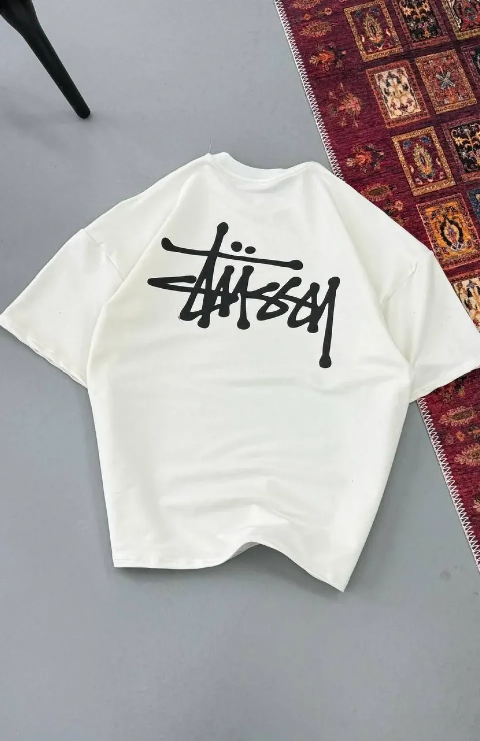 Erkek Baskılı Oversize T-shirt - Beyaz