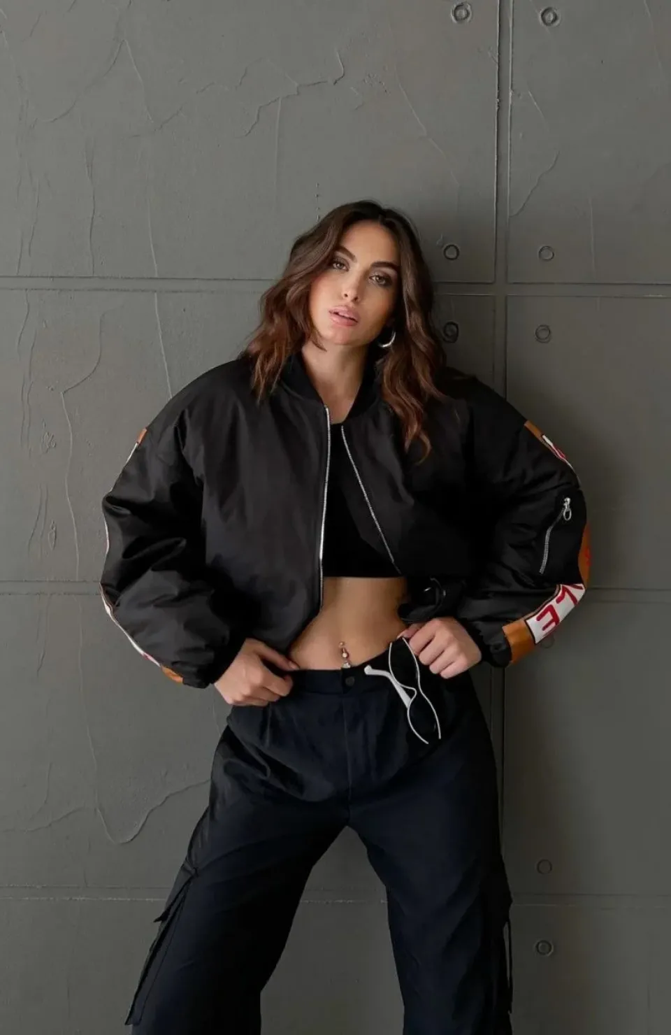 Kadın Sırt ve Kol Parça Baskılı Bomber Ceket - Siyah Somersan Giyim | Kadın, Erkek ve Çocuk Moda