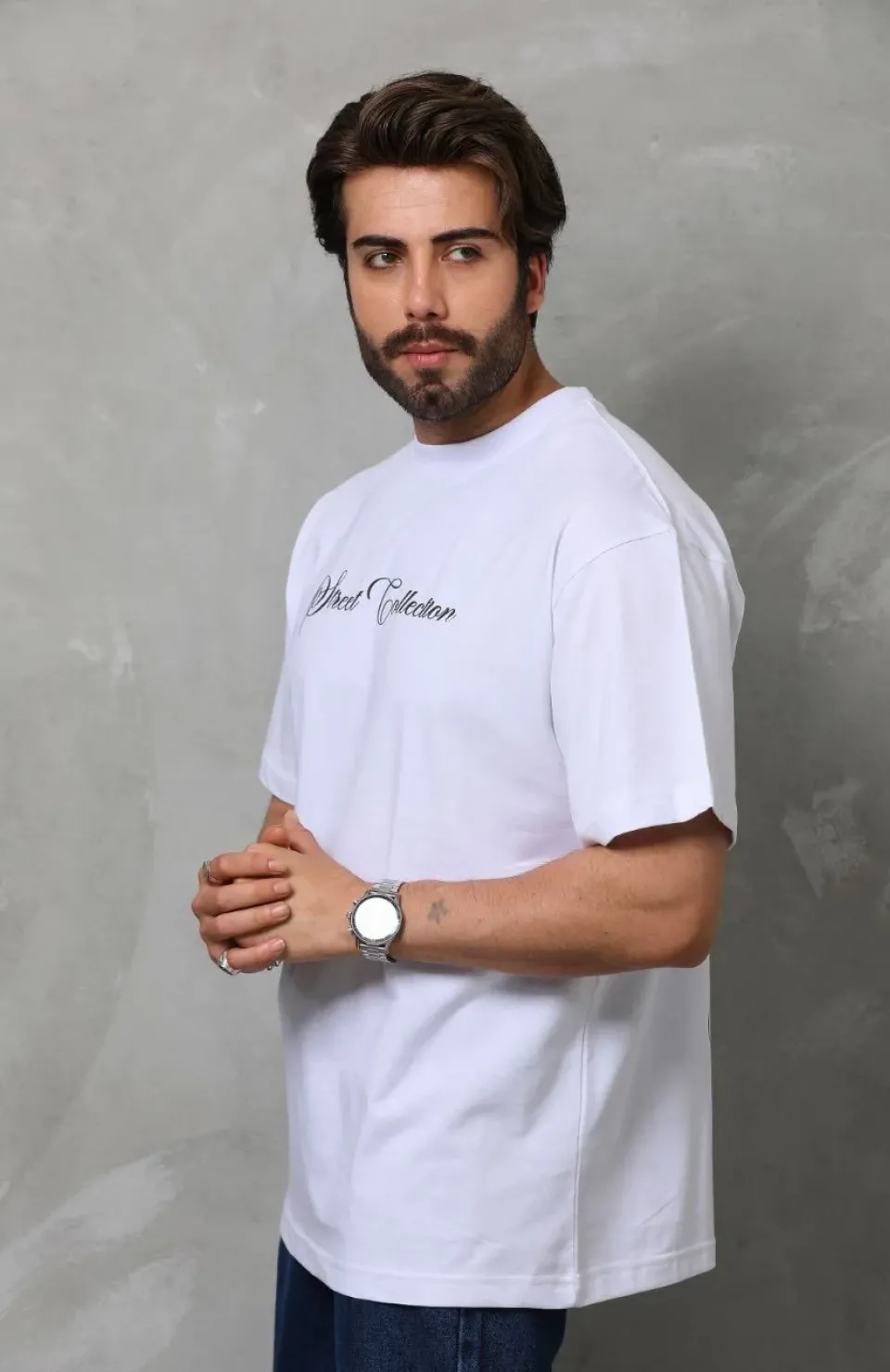 Unisex Bisiklet Yaka Baskılı Oversize T-Shirt - Beyaz Somersan Giyim | Kadın, Erkek ve Çocuk Moda