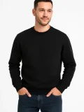 Erkek Üç İplik Düz Bisiklet Yaka SweatShirt - Siyah
