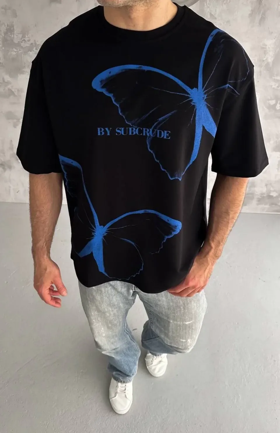 Unisex Bisiklet Yaka Baskılı Oversize T-Shirt - Siyah Somersan Giyim | Kadın, Erkek ve Çocuk Moda