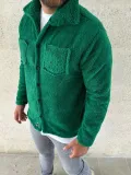 Erkek Pelüş Polar Hırka Gömlek – Yakalı, İlik Düğmeli, Göğüs Cepli, Yumuşak Dokulu Kışlık Regular Fit Rahat Günlük Model - Çimen Yeşili