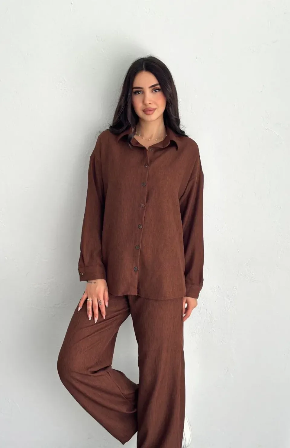 Gömlek Pantolon ikili Takım - Kahverengi