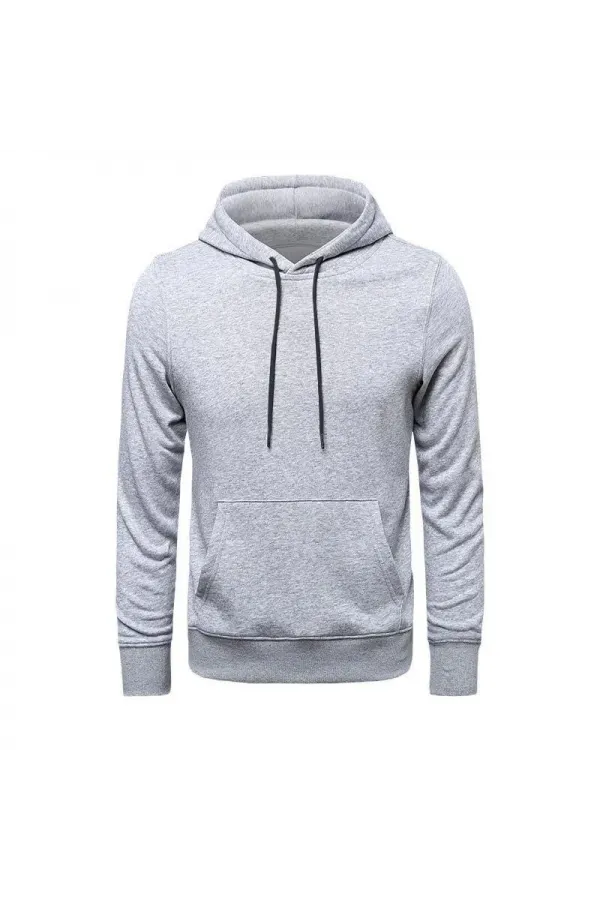 Erkek Uzun Kol Kapşonlu Basic Sweatshirt hoodie - Gri