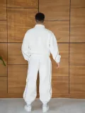 Erkek Premium Parçalı Eşofman Takım - Dik Yaka Fermuarlı Biyeli Sweatshirt Lastik Paça Alt, Oversize 3 iplik Şardonlu - Beyaz