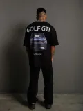 Erkek Oversize Baskılı Tişört – Golf GTI Retro Araba Desenli, Ön & Arka Dijital Baskı, Sokak Modası Stil - Siyah