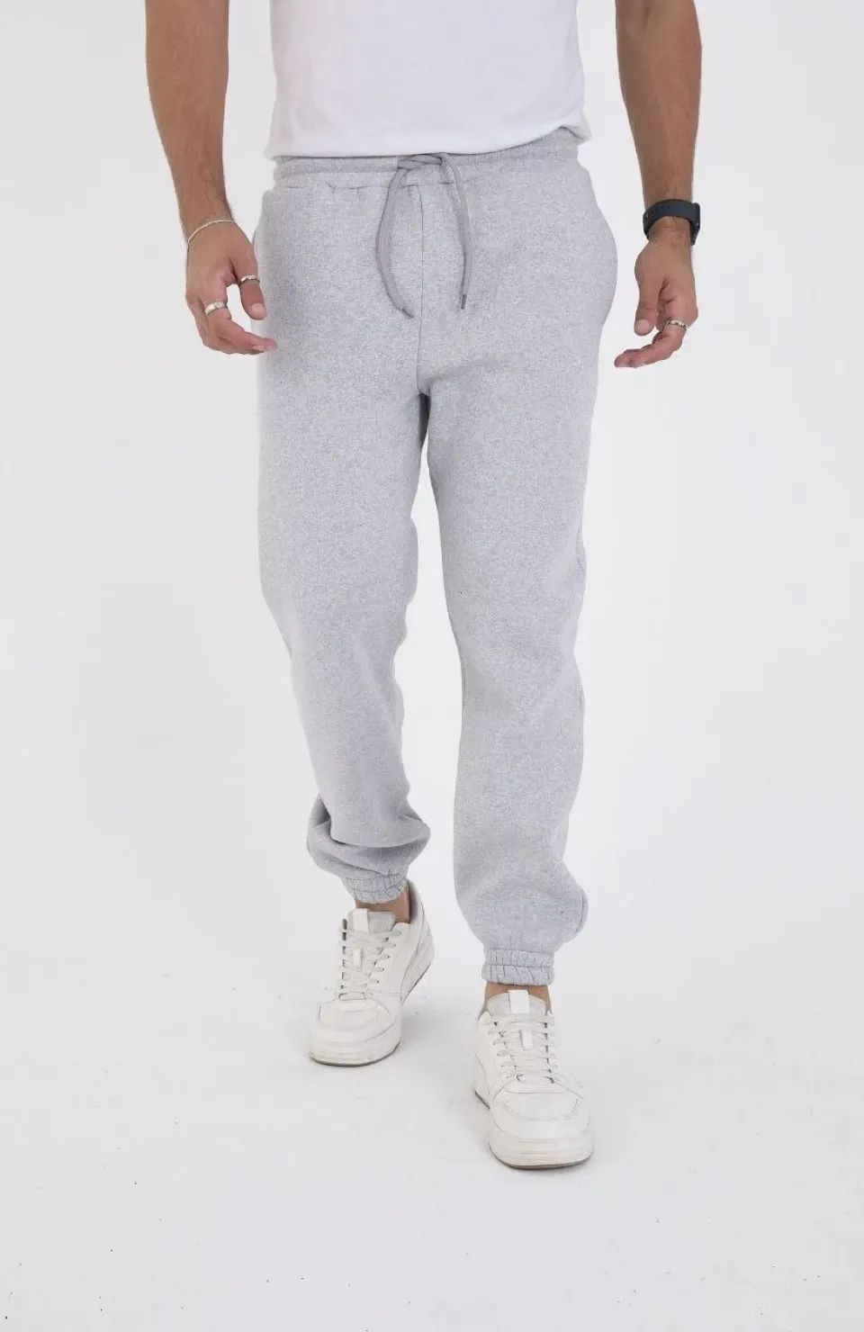 Unisex Kışlık Üç İplik Lastikli Eşofman Pantolon - Gri