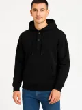 Erkek Ovarsize Kapüşonlu Swetshirt Kanguru Çepli Cıtcıtlı 3 iplik Şardonlu Hoodie - Siyah