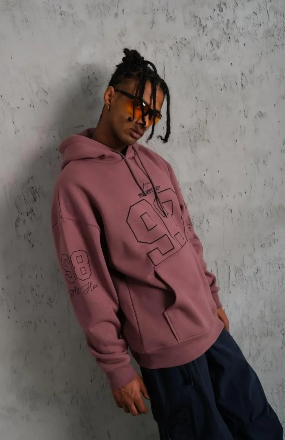 Erkek 93 Dijital Parça Baskılı Kapşonlu Sweat - Gül Kurusu Somersan Giyim | Kadın, Erkek ve Çocuk Moda