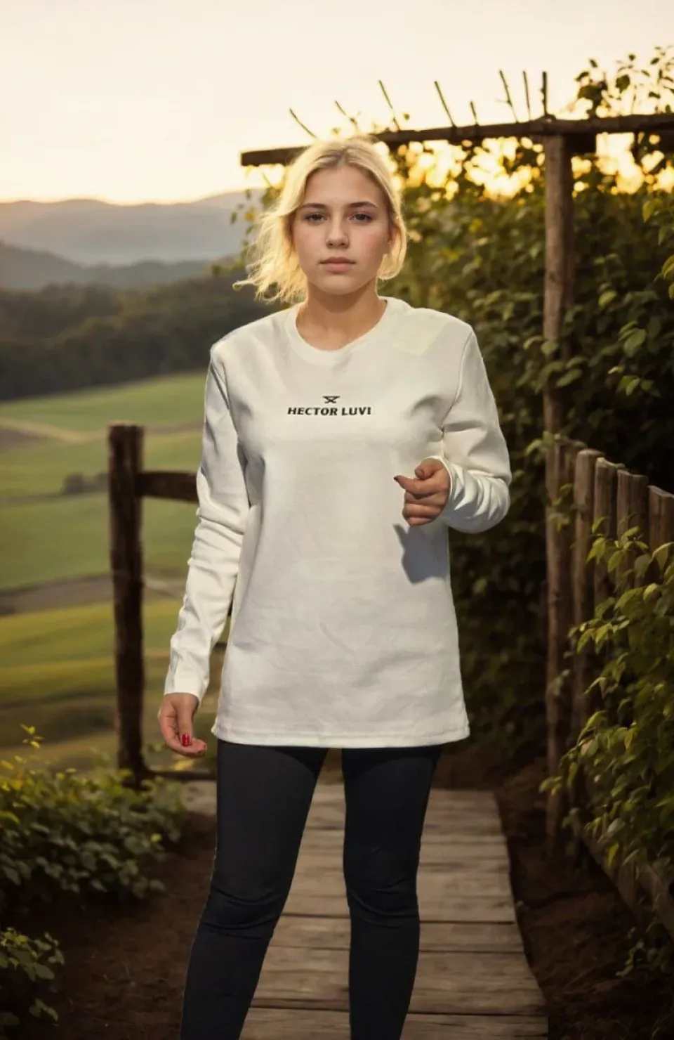 Unisex Bisiklet Yaka Uzun Kollu T-Shirt - Beyaz