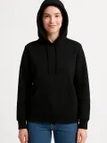 Kadın Üç İplik Kapüşonlu Kanguru Cepli Sweatshirt hoodie - Siyah