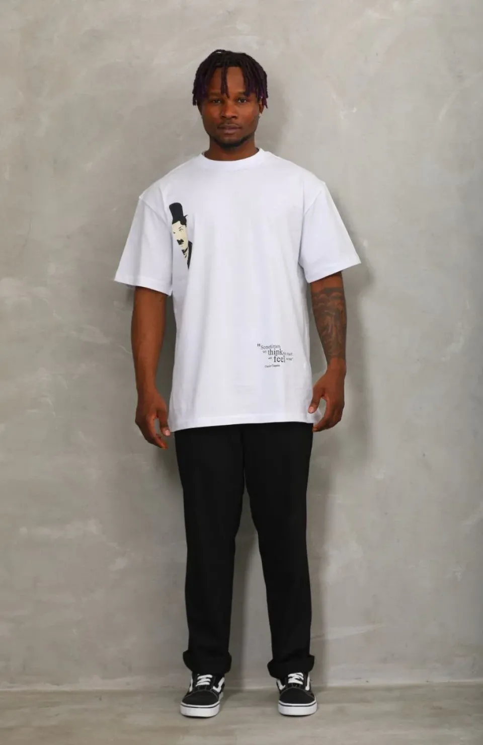 Unisex Oversize Baskılı Bisiklet Yaka T-Shirt - Beyaz