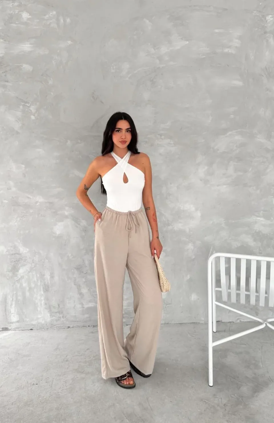 Ayrobin Oversize Kadın Pantalon - Bej