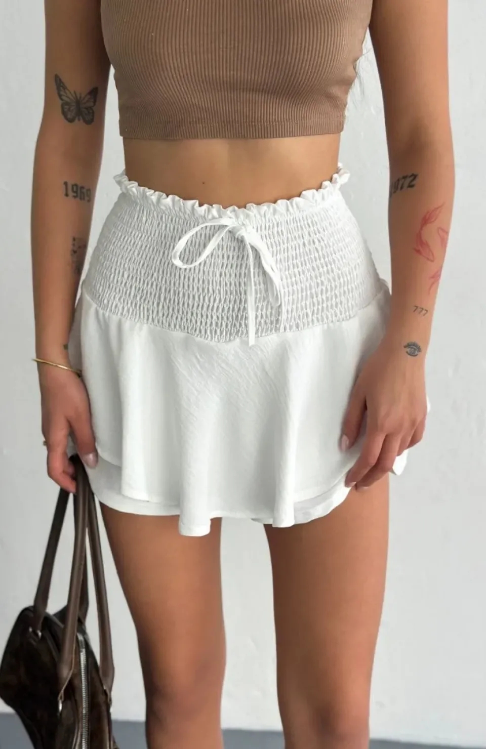 Ayrobin Şortlu Etek - Beyaz
