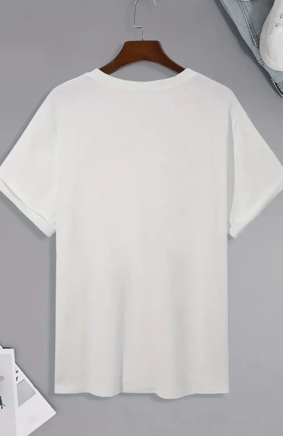 20/1 Penye Compack Palmiye Ön Baskılı Oversize Bisiklet Yaka Kısa Kol Yazlık T-shirt - Beyaz